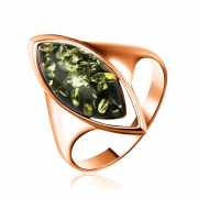 Vergoldeter Silberring mit grünem Bernstein