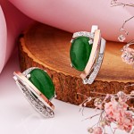 Серьги из серебра 925 пробы с золотом Фианиты Жадеит