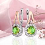 Серебряные серьги с золотом. Султанит и фианиты