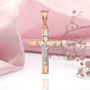 Goldkreuzanhänger mit Kruzifix aus 585er Weiß/Rotgold