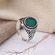 Мужские кольца из серебра 925 пробы Печатка Хризопраз