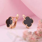 Золотые серьги Красное золото 585 Чёрный оникс ⌀12 мм 
