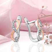 Серебряные серьги с золотом "Бесконечность". Фианиты
