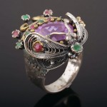 Silberring Amethyst & Smaragd