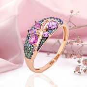 Rotgoldring 585 Amethyst Rhodolith Zirkonia