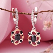 Серьги-подвески из серебра 925 пробы с золотом Фианиты