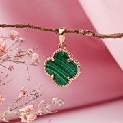 Goldanhänger 585 Rotgold mit Malachit 12 mm