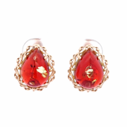 Vergoldete Silberohrringe mit Bernstein-Chamäleon