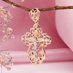 Крестик c распятием 585 Фианит