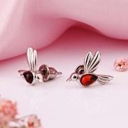 Silberohrstecker "Vögelchen". Bernstein