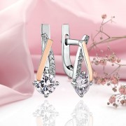 Серебряные серьги с золотом. Фианиты