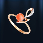 Золотое кольцо с кораллом. Русское золото