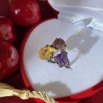 Vergoldeter Silberring mit Amethyst, Citrin und Rubin Korund