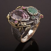Silberring Amethyst &  Smaragd