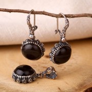 Set aus Silber. Onyx 