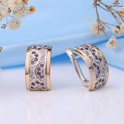 Серебряные серьги с золотыми вставками "Узорчатые". Фианиты