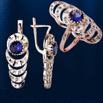 Ring & Ohrhaenger mit Brillianten, Saphire