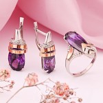 Серебряный гарнитур с золотом Фианиты