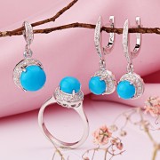 Гарнитур из серебра 925 пробы Бирюза и фианит