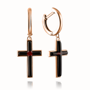 Позолоченные серьги-подвески "Янтарный крест"