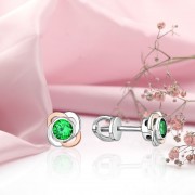 Серебряные серьги - пусеты с золотом. Фианиты