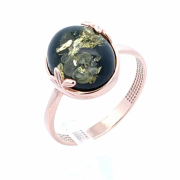 Vergoldeter Silberring mit grünem Bernstein