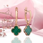 Золотые серьги с малахитом ⌀10 мм