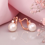 Серьги из красного золота 585 пробы Жемчуг Фианит