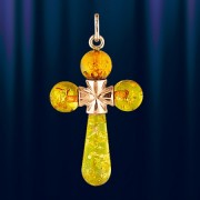 Крест-подвеска из русского золота 585 пробы с янтарем