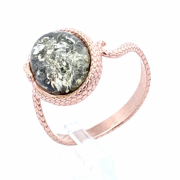 Vergoldeter Silberring mit grünem Bernstein