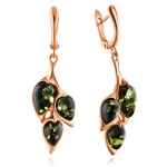 Серебряные позолоченные серьги-подвески "Янтарные грозди"