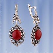  Серебряные серьги Подсолнух с кораллом