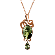 Vergoldeter Silberanhänger. Grüner Bernstein