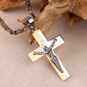 Мужская стальная цепь с крестом