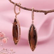 Vergoldete Silberohrhaenger mit Rauchquarz & Zirkonia