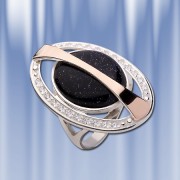 Кольцо "Сатурн" с ониксом. Золото, серебро