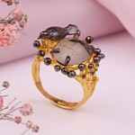 Vergoldeter Silberring mit Turmalinquarz