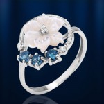 Silberring mit Perlmutt. Topas London & Fianiten 