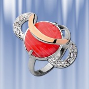 Серебряное кольцо "Эдельвейс" с кораллом. Золото, серебро