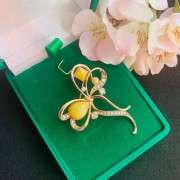 Vergoldete Silberbrosche 925 Königlicher Bernstein Zirkonia