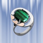 Ring mit Malachit. Silber & Gold 