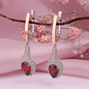 Серебряные серьги-подвески с золотом "Бархат". Фианиты