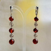 Серьги-подвески из серебра 925 пробы Янтарь