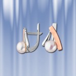 Русское Серебро с Золотом Серьги "Росинка"  жемчугом