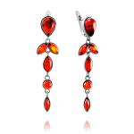 Серебряные серьги-подвески "Женственные". Янтарь