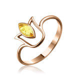 Позолоченное кольцо "Лилия". Янтарь