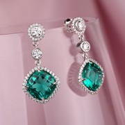 Серебряные серьги-пусеты с подвесками. Фианиты и турмалин