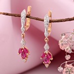 Серьги подвески из красного золота. Бриллианты & Рубины