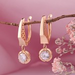 Золотые серьги-подвески из красного золота 585 пробы с фианитами
