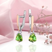 Серебряные серьги-подвески с золотом. Султанит